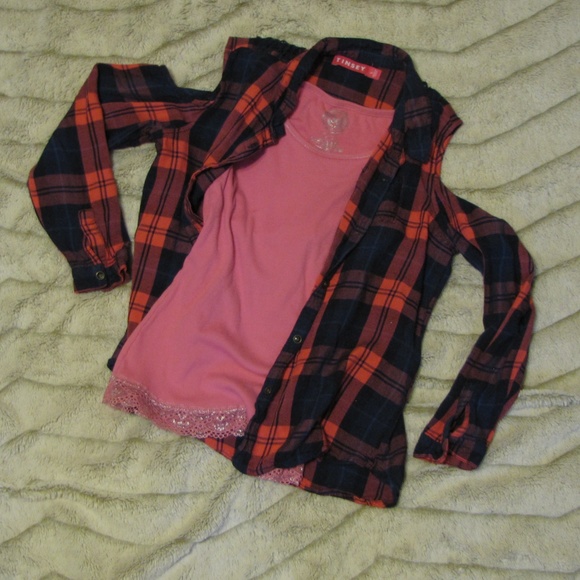 Tinsey Other - Girl Long Sleeve Flannel Button Down Open Shoulder